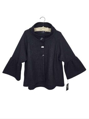 NEW Connie Roberson Textured Bell Sleeve Swing Jacket Black Large